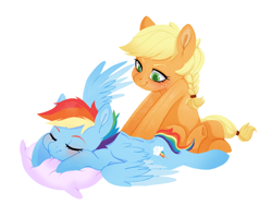 Size: 1000x750 | Tagged: safe, artist:树与猹, imported from derpibooru, applejack, rainbow dash, earth pony, pegasus, pony, appledash, cute, dashabetes, female, jackabetes, lesbian, shipping