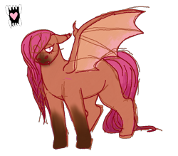 Size: 840x737 | Tagged: safe, artist:dr4m4-qu33n, imported from derpibooru, oc, oc only, bat pony, pony, bat pony oc, bat wings, eye clipping through hair, female, hair over one eye, heart, mare, simple background, solo, transparent background, wings