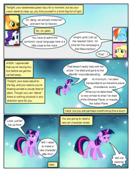 Size: 612x792 | Tagged: safe, artist:newbiespud, edit, edited screencap, imported from derpibooru, screencap, applejack, fluttershy, rainbow dash, rarity, twilight sparkle, earth pony, pegasus, pony, unicorn, comic:friendship is dragons, magical mystery cure, applejack's hat, comic, cowboy hat, dialogue, dungeon master, eyelashes, female, hat, horn, mare, rpg, screencap comic, tabletop game, unicorn twilight