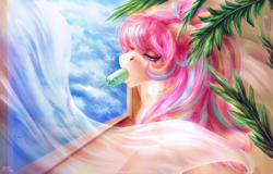 Size: 1800x1150 | Tagged: safe, artist:raychelrage, imported from derpibooru, oc, oc:bijou butterfly, pegasus, pony, food, ice cream, sky, window