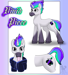 Size: 1314x1440 | Tagged: safe, artist:mrchaosthecunningwlf, artist:ponyvillechaos577, imported from derpibooru, oc, oc only, oc:vivid piece, pony, unicorn, :p, blackletter, clothes, gradient background, hoodie, horn, looking at you, male, mlem, raised tail, silly, smiling, smiling at you, solo, stallion, tail, tongue out, unshorn fetlocks