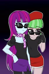 Size: 1066x1600 | Tagged: safe, artist:nekojackun, imported from derpibooru, drama letter, mystery mint, watermelody, equestria girls, background human, duo, duo female, female, sunglasses