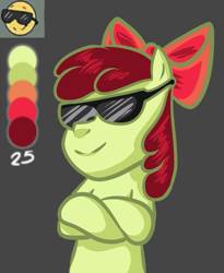 Size: 997x1216 | Tagged: safe, artist:itsnotdaijoubu, imported from derpibooru, apple bloom, earth pony, pony, cool, crossed hooves, emoji, female, filly, glasses, solo