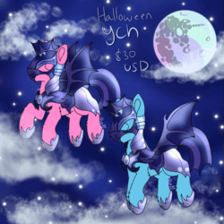 Size: 719x719 | Tagged: safe, artist:bluemoon, imported from derpibooru, oc, bat pony, pegasus, pony, animated, armor, bat pony oc, cloud, commission, duo, gif, lunar guard armour, mare in the moon, moon, night, night guard, night sky, nightmare night, sky, stars, ych example, your character here