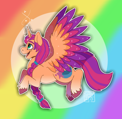 Size: 1200x1171 | Tagged: safe, artist:savijopanda, imported from derpibooru, sunny starscout, alicorn, pony, spoiler:g5, spoiler:my little pony: a new generation, alicornified, braid, colored hooves, colored wings, female, g5, mare, my little pony: a new generation, race swap, solo, sunnycorn, unshorn fetlocks, wings