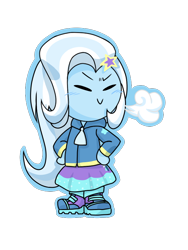 Size: 600x800 | Tagged: safe, artist:batipin, imported from derpibooru, trixie, equestria girls, animal crossing, chibi, eyes closed, female, hand on hip, simple background, solo, transparent background