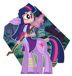 Size: 2755x2893 | Tagged: safe, artist:maxytoon, imported from derpibooru, twilight sparkle, alicorn, centaur, human, hybrid, pony, taur, unicorn, centaur twilight, centaurified, clothes, dungeons and dragons, eared humanization, female, high res, humanized, mage, magic, magic aura, outline, partial background, pen and paper rpg, ponytaur, rpg, solo, species swap, staff, tail, tail wrap, twilight sparkle (alicorn), white outline