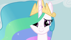 Size: 1280x720 | Tagged: safe, imported from derpibooru, screencap, princess celestia, alicorn, pony, keep calm and flutter on, season 3, cute, cutelestia, hair over one eye, looking at you, smiling, solo