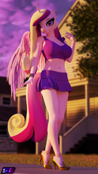 Size: 2160x3840 | Tagged: safe, artist:shadowboltsfm, imported from derpibooru, princess cadance, alicorn, anthro, plantigrade anthro, 3d, 4k, anklet, beautisexy, big breasts, blender, bra, bracelet, breasts, busty princess cadance, clothes, crop top bra, eyelashes, high heels, high res, jewelry, looking at you, midriff, nail polish, not sfm, sexy, shoes, skirt, smiling, underwear