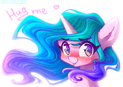 Size: 1191x842 | Tagged: safe, artist:chaosangeldesu, imported from derpibooru, izzy moonbow, pony, unicorn, :p, blushing, bronybait, bust, cute, female, g5, hug request, izzybetes, looking at you, mare, portrait, simple background, solo, tongue out, white background