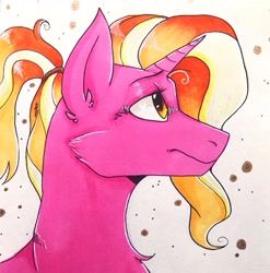 Size: 2885x2920 | Tagged: safe, artist:bennythebunny95, imported from derpibooru, luster dawn, pony, unicorn, bust, female, high res, mare, ponytail, profile, solo, traditional art