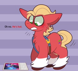 Size: 2181x2000 | Tagged: safe, artist:saveraedae, imported from derpibooru, hitch trailblazer, sprout cloverleaf, earth pony, pony, spoiler:my little pony: a new generation, angry, blushing, calendar, g5, gay, high res, implied hitchsprout, male, my little pony: a new generation, oh no he's hot, one sided shipping, photo, police hat, police officer, police uniform, reference, shipping, solo, spongebob reference, spongebob squarepants, squilliam returns, stallion, stupid sexy hitch trailblazer, sunglasses, tail, tail between legs