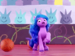 Size: 478x358 | Tagged: safe, imported from derpibooru, screencap, izzy moonbow, unicorn, spoiler:my little pony: a new generation, 3d, basketball, g5, gif, gym, my little pony: a new generation, non-animated gif, sports