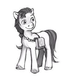 Size: 954x1024 | Tagged: safe, artist:spectralunicorn, imported from derpibooru, sunny starscout, earth pony, pony, female, g5, grayscale, mare, monochrome, satchel, simple background, solo, white background