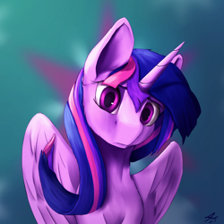 Size: 2160x2160 | Tagged: safe, artist:tenebrisnoctus, imported from derpibooru, twilight sparkle, alicorn, pony, cutie mark background, female, head tilt, high res, looking at you, mare, solo, twilight sparkle (alicorn)