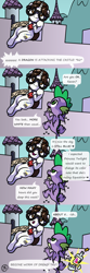 Size: 1600x4800 | Tagged: safe, artist:pony4koma, imported from derpibooru, berry punch, berryshine, raven, spike, dragon, earth pony, unicorn, angry, attack, battlement, bottle, canterlot, canterlot castle, climbing, cute, drunk, female, glasses, go home you're drunk, go to sleep, hair bun, interspecies, male, necktie, older, older spike, ravenbetes, ravenspike, screaming, secretary, shipping, smiling, spikabetes, straight, tail, tail bun, wine bottle, winged spike, wings