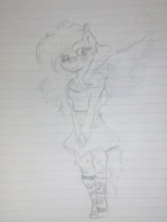 Size: 1440x1920 | Tagged: safe, artist:tvicorn, imported from derpibooru, oc, oc only, anthro, pegasus, clothes, female, lined paper, offspring, parent:big macintosh, parent:fluttershy, parents:fluttermac, pencil drawing, skirt, solo, tanktop, traditional art