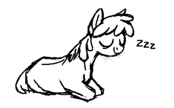 Size: 441x276 | Tagged: safe, artist:hereformares, berry punch, berryshine, earth pony, pony, eyes closed, monochrome, simple background, sketch, sleeping, whiskers