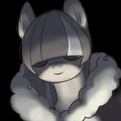 Size: 800x800 | Tagged: safe, artist:marbo, oc, oc only, oc:ice elation, pony, black background, clothes, coat, female, hair over eyes, mare, simple background, snowpony (species), solo, taiga pony