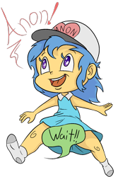 Size: 1000x1414 | Tagged: safe, artist:happy harvey, imported from derpibooru, oc, oc only, oc:little league, human, equestria girls, censored, child, clothes, colored, colored pupils, dialogue, dimples, drawn on phone, dress, female, happy, hat, heart eyes, implied anon, looking up, no shoes, offscreen character, open mouth, phone drawing, running, simple background, smiling, socks, solo, stocking feet, strategically covered, transparent background, wingding eyes