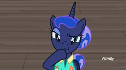 Size: 989x553 | Tagged: safe, imported from derpibooru, screencap, princess luna, pony, between dark and dawn, season 9, spoiler:s09, discovery family logo, faic, solo