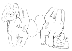 Size: 1316x944 | Tagged: safe, artist:groundcoffeemug, imported from derpibooru, oc, oc only, earth pony, pony, extra legs, monochrome, sketch, solo, underhoof, upside down, wat