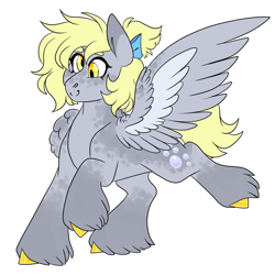 Size: 3000x3000 | Tagged: safe, artist:gingygin, imported from derpibooru, derpy hooves, pegasus, pony, alternate design, bow, coat markings, female, hair bow, high res, mare, one wing out, simple background, solo, unshorn fetlocks, white background, wings