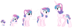 Size: 1280x494 | Tagged: safe, artist:hate-love12, imported from derpibooru, princess flurry heart, pony, age progression, baby, baby pony, deviantart watermark, female, filly, obtrusive watermark, older, older flurry heart, simple background, solo, teenager, transparent background, watermark