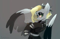 Size: 1280x829 | Tagged: safe, artist:laymy, imported from derpibooru, oc, oc only, oc:tlen borowski, pegasus, pony, clothes, ear piercing, earring, jacket, jewelry, leather jacket, piercing, solo