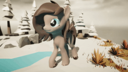 Size: 1920x1080 | Tagged: safe, artist:plumage, imported from derpibooru, oc, oc only, earth pony, pony, 3d, animated, belly fluff, blue eyes, brown mane, chest fluff, ear fluff, female, fluffy, fur, loop, not sfm, outdoors, snow, snow mare, snowfall, snowpony (species), solo, taiga pony, tree, unity, unshorn fetlocks, walking, webm, yakutian horse