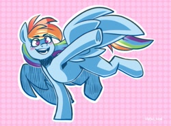 Size: 1997x1479 | Tagged: safe, artist:lrusu, imported from derpibooru, rainbow dash, pegasus, pony, open mouth, solo, underhoof, waving