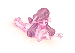 Size: 2650x1900 | Tagged: safe, artist:mannybcadavera, imported from derpibooru, octavia melody, earth pony, pony, bowtie, crossed hooves, eyes closed, female, floppy ears, lying down, mare, prone, simple background, smiling, solo, underhoof, white background