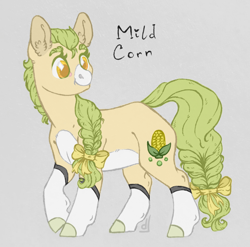 Size: 1080x1067 | Tagged: safe, artist:joakimdit, artist:skior, imported from derpibooru, oc, oc only, oc:mild corn, earth pony, pony, female, gray background, mare, simple background, solo