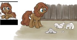 Size: 831x440 | Tagged: safe, artist:anonymous, artist:kabayo, imported from derpibooru, imported from ponybooru, oc, oc only, oc:comfy cozy, pony, rabbit, /mlp/, animal, chest fluff, cute, female, fence, fluffy, looking at something, mare, simple background, snow mare, snowpony (species), solo, taiga pony, yakutian horse