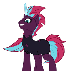 Size: 1280x1282 | Tagged: safe, artist:benpictures1, artist:chedx, imported from derpibooru, imported from ponybooru, tempest shadow, pony, unicorn, comic:the storm kingdom, my little pony: the movie, bad end, bodysuit, clothes, crystal of light, evil grin, female, general tempest shadow, grin, horn, implied applejack, implied fluttershy, implied pinkie pie, implied rainbow dash, implied rarity, implied spike, inkscape, mare, simple background, smiling, solo, tempest gets her horn back, transparent background, vector