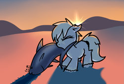 Size: 891x607 | Tagged: safe, artist:neuro, imported from derpibooru, oc, oc only, fish, pony, colt, female, filly, foal, i'm okay with this, male, mountain, mountain range, salmon, snow, snow mare, snowpony (species), sun, sunrise, taiga pony, tuna, yakutian horse