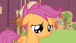 Size: 1280x720 | Tagged: safe, imported from derpibooru, screencap, scootaloo, pegasus, pony, flight to the finish, season 4, cute, cutealoo, female, filly, g4, sad, sadorable, scootasad