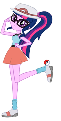 Size: 2255x4461 | Tagged: source needed, safe, artist:sapphire, derpibooru exclusive, edit, edited screencap, imported from derpibooru, screencap, sci-twi, twilight sparkle, equestria girls, alternate clothes, clothes swap, crossover, female, full body, glasses, leaf (pokémon), looking at you, poké ball, pokéball, pokémon, simple background, smiling, smiling at you, solo, transparent background