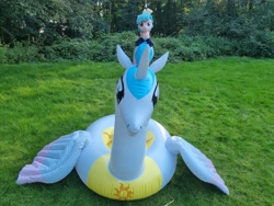 Size: 4032x3024 | Tagged: safe, artist:xeto_de, imported from derpibooru, cozy glow, princess celestia, inflatable, inflatable toy, irl, lawn, photo, plushie, pool toy
