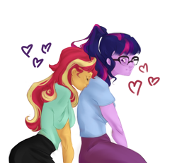 Size: 816x754 | Tagged: safe, artist:amanda-hast, artist:amandahast, imported from derpibooru, sci-twi, sunset shimmer, twilight sparkle, equestria girls, clothes, female, heart, lesbian, scitwishimmer, shipping, sunsetsparkle