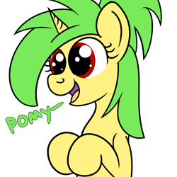 Size: 2000x2000 | Tagged: safe, artist:dafiltafish, imported from derpibooru, oc, oc:piña, pony, unicorn, high res, pomy, simple background, text, white background