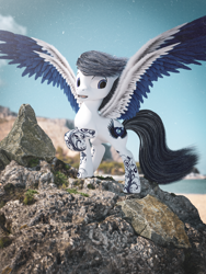 Size: 3440x4586 | Tagged: safe, artist:thelunagames, imported from derpibooru, oc, oc only, oc:crystal moon, pegasus, pony, 3d, blue, cinema4d, render, rock, solo