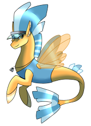 Size: 869x1209 | Tagged: safe, artist:eternity9, imported from derpibooru, oc, oc only, seapony (g4), clothes, dorsal fin, fin wings, fins, fish tail, flowing tail, jewelry, necklace, seaponified, see-through, simple background, smiling, solo, species swap, tail, transparent background, wings, yellow eyes