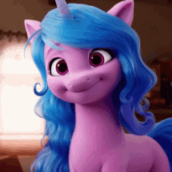 Size: 498x498 | Tagged: safe, imported from derpibooru, screencap, izzy moonbow, pony, unicorn, spoiler:my little pony: a new generation, 3d, animated, cute, female, g5, gif, izzybetes, mare, my little pony: a new generation, official, smiling, solo, tenor gif