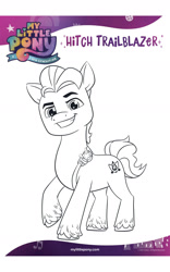 Size: 1500x2400 | Tagged: safe, imported from derpibooru, hitch trailblazer, earth pony, pony, amazon.com, black and white, coloring page, g5, grayscale, male, monochrome, my little pony: a new generation, my little pony: a new generation logo, official, outline, simple background, solo, stallion, text, white background