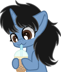 Size: 462x550 | Tagged: safe, artist:muhammad yunus, artist:tanahgrogot, imported from derpibooru, oc, oc only, oc:siti shafiyyah, pony, unicorn, :3, base used, bubble tea, cute, daaaaaaaaaaaw, drink, drinking, female, happy, horn, indonesia, indonesian, mare, medibang paint, ocbetes, simple background, solo, transparent background, unicorn oc