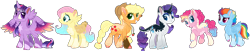 Size: 10067x2048 | Tagged: safe, artist:moccabliss, imported from derpibooru, applejack, fluttershy, pinkie pie, rainbow dash, rarity, twilight sparkle, alicorn, pony, absurd resolution, alternate design, mane six, simple background, transparent background, twilight sparkle (alicorn)