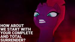 Size: 1280x720 | Tagged: safe, edit, edited screencap, editor:quoterific, imported from derpibooru, screencap, tempest shadow, pony, unicorn, my little pony: the movie, broken horn, female, horn, mare, open mouth, solo