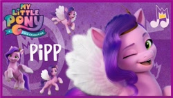 Size: 1280x720 | Tagged: safe, imported from derpibooru, pipp petals, pegasus, pony, abstract background, cutie mark, female, g5, mare, my little pony: a new generation, my little pony: a new generation logo, official, self ponidox, text, youtube, youtube thumbnail