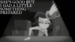 Size: 1280x720 | Tagged: safe, edit, edited screencap, editor:quoterific, imported from derpibooru, screencap, rarity, equestria girls, equestria girls series, rarity investigates: the case of the bedazzled boot, black and white, female, grayscale, monochrome, rarity investigates (eqg): trixie, solo